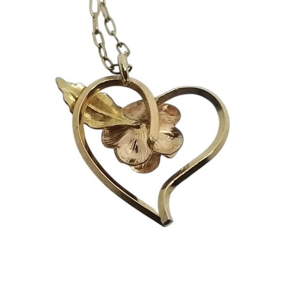 KREMENTZ VINTAGE 14K GOLDPLATED ROSE HEART PENDANT CHAIN NECKLACE - Picture 5 of 6
